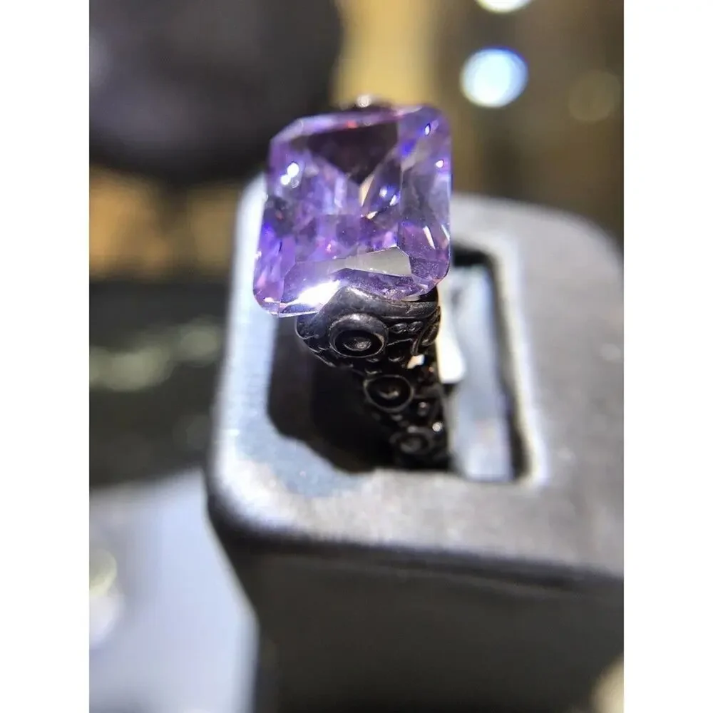 Amethyst Ring Sz7.75 Large Stone Sterling Silver 925